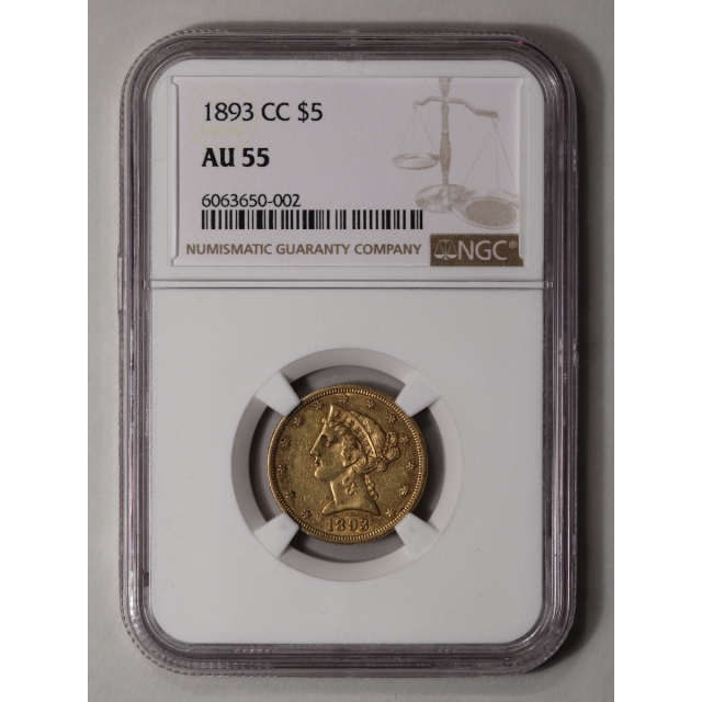 1893-CC Half Eagle - Motto $5 NGC AU55