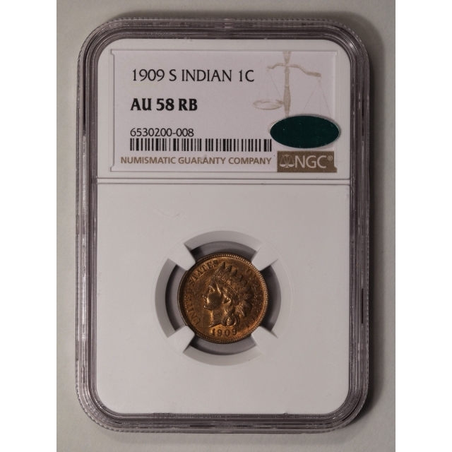 1909-S Bronze Indian Cent 1C NGC AU58RB (CAC)