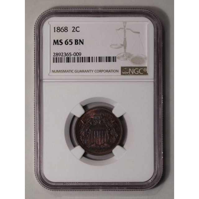 1868 Two Cent Piece 2C NGC MS65BN