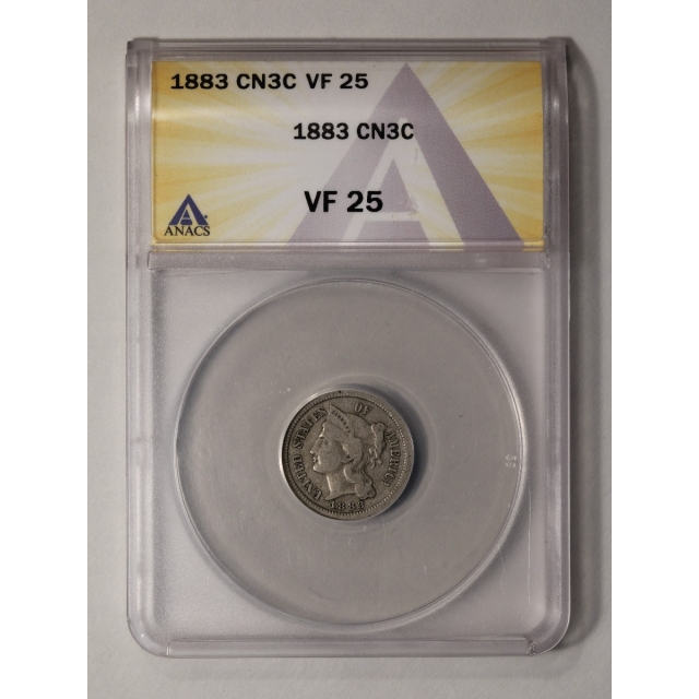 1883 3CN Three Cent Nickel ANACS (VF25)