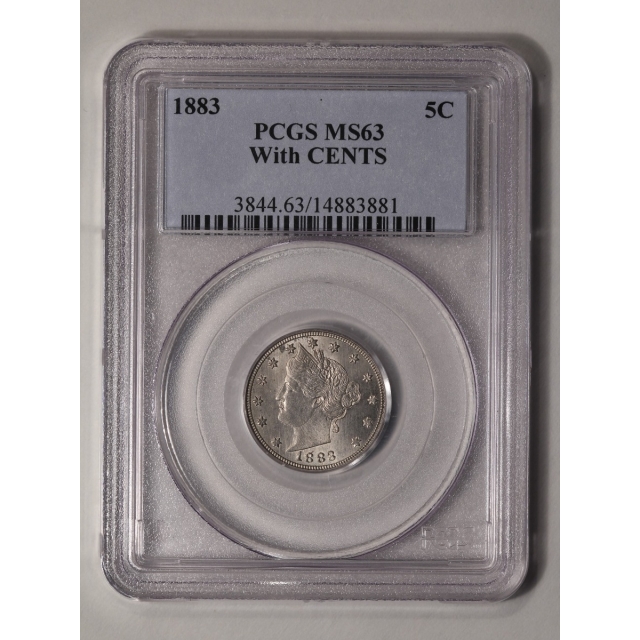 1883 5C With CENTS Liberty Nickel PCGS MS63