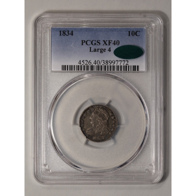 1834 10C Large 4 Capped Bust Dime PCGS XF40 (CAC)