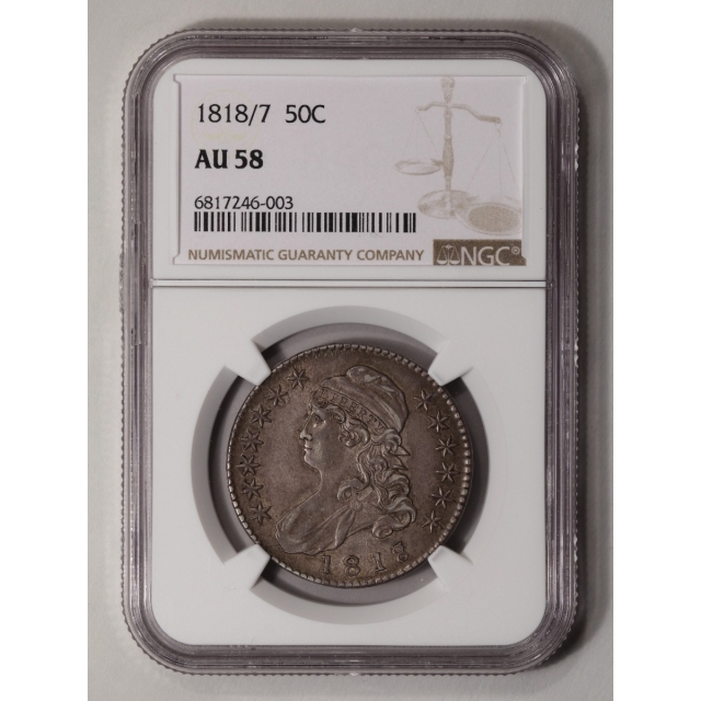 1818/7 Capped Bust, Lettered Edge 50C NGC AU58