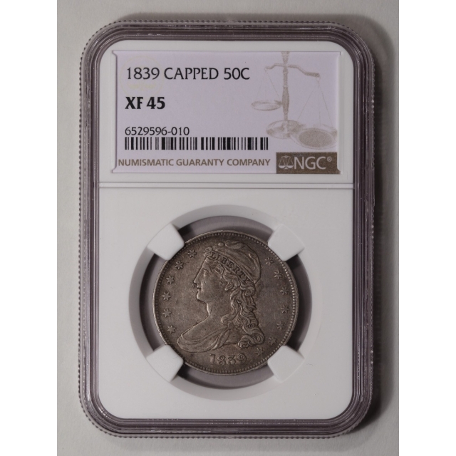 1839 CAPPED Capped Bust, Reeded Edge 50C NGC XF45