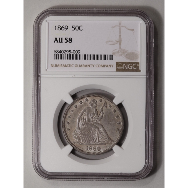 1869 Seated Liberty Half Dollar - Motto 50C NGC AU58