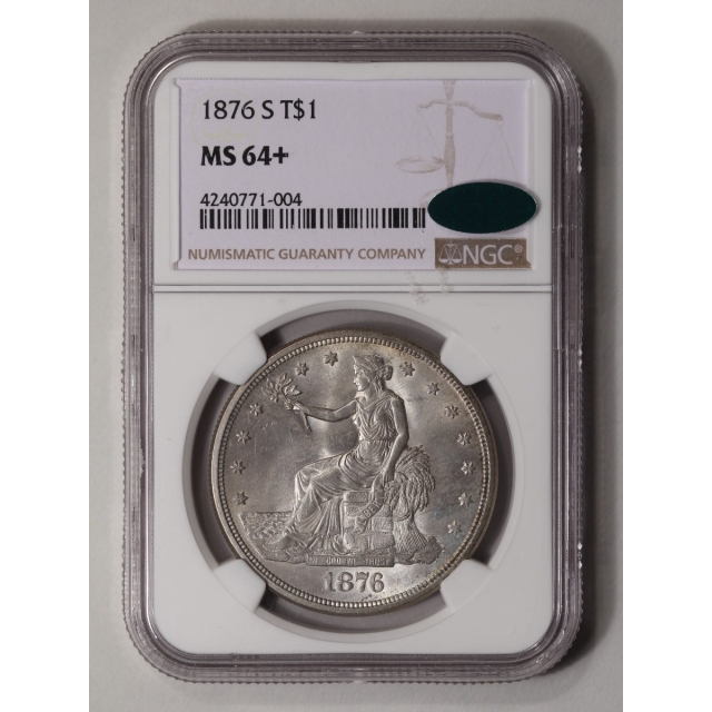 1876-S Trade Dollar T$1 NGC MS64+ (CAC)