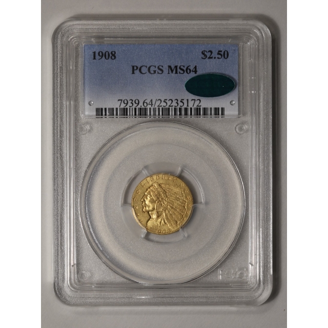 1908 $2.50 Indian Head PCGS MS64 (CAC)