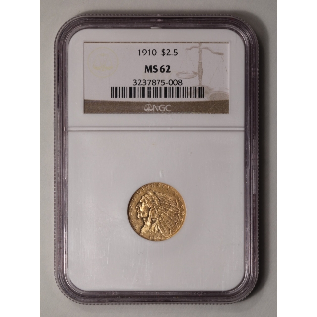 1910 Indian $2.50 NGC MS62