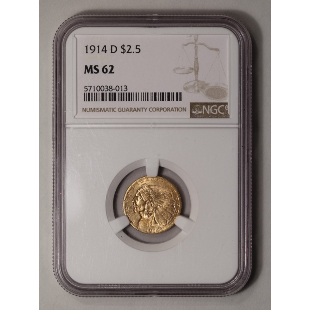 1914-D Indian $2.50 NGC MS62