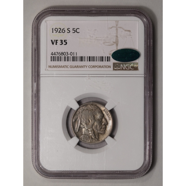 1926-S Buffalo Nickel Type 2 5C NGC VF35 (CAC)