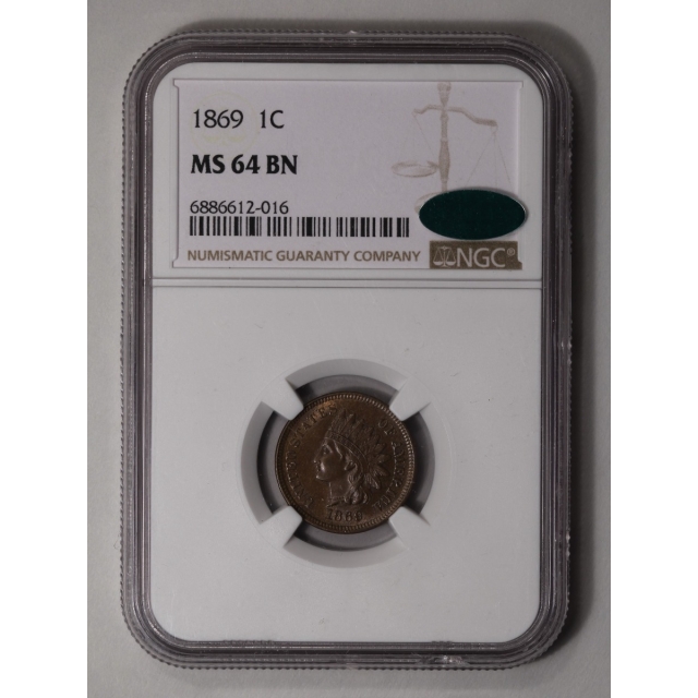 1869 Bronze Indian Cent 1C NGC MS64BN (CAC)