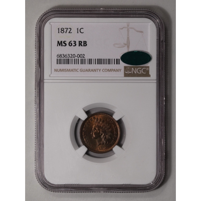 1872 Bronze Indian Cent 1C NGC MS63RB (CAC)