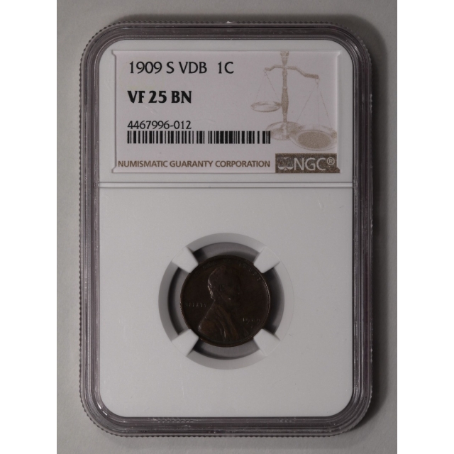 1909-S VDB Wheat Reverse Lincoln Cent 1C NGC VF25BN