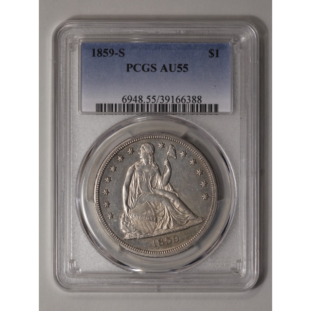 1859-S $1 Liberty Seated Dollar PCGS AU55