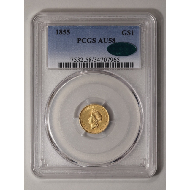 1855 G$1 Gold Dollar PCGS AU58 (CAC)