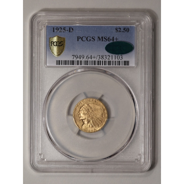 1925-D $2.50 Indian Head PCGS MS64+ (CAC)