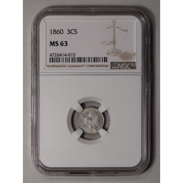 1860 Three Cent Piece - Silver Type 3 3CS NGC MS63