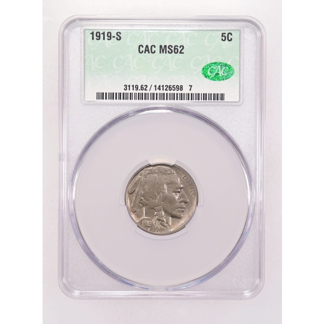 1919-S 5C Buffalo Nickel CACG MS62 (CAC)