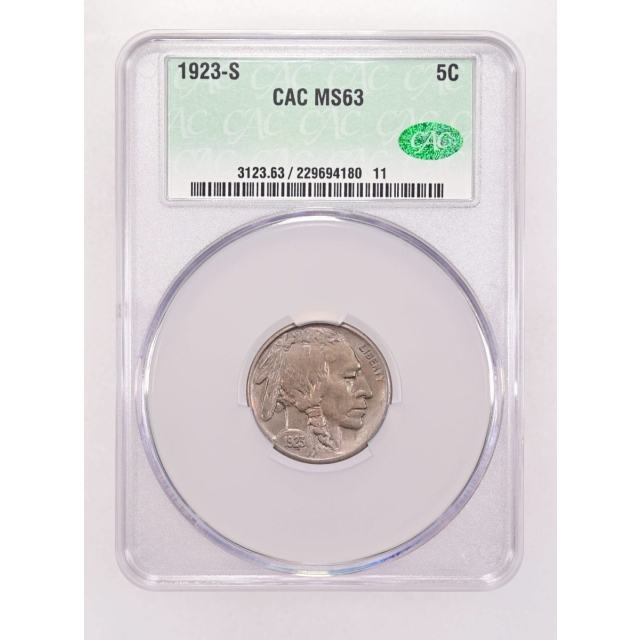 1923-S 5C Buffalo Nickel CACG MS63 (CAC)