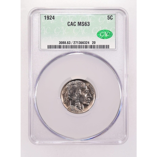 1924 5C Buffalo Nickel CACG MS63 (CAC)