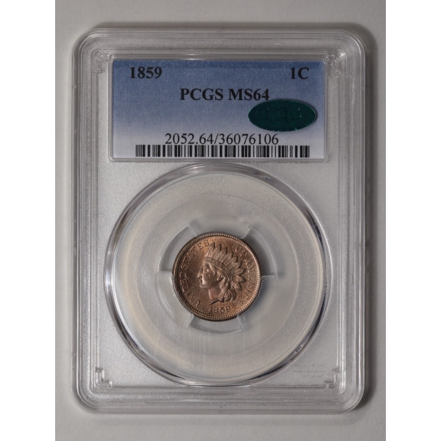 1859 1C Indian Cent - Type 1 No Shield PCGS MS64 (CAC)