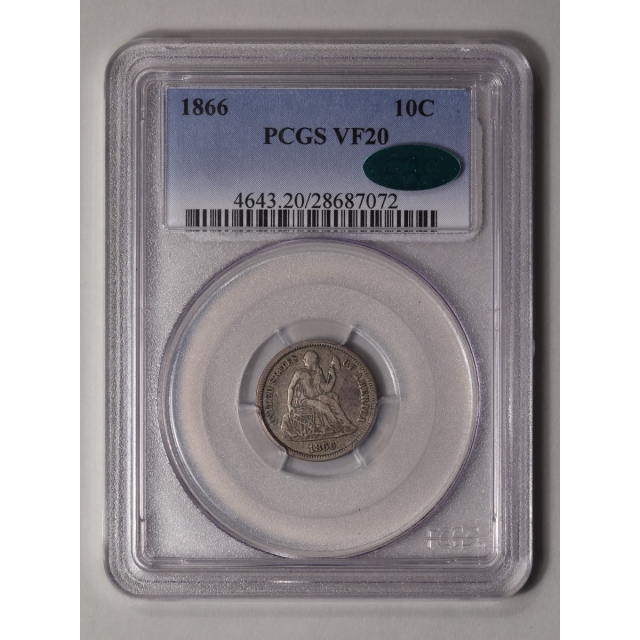 1866 10C Liberty Seated Dime PCGS VF20 (CAC)