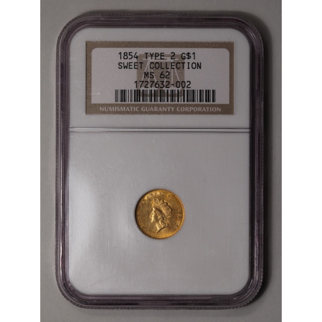 1854 TYPE 2 Gold Dollar - Type 2 G$1 NGC MS62