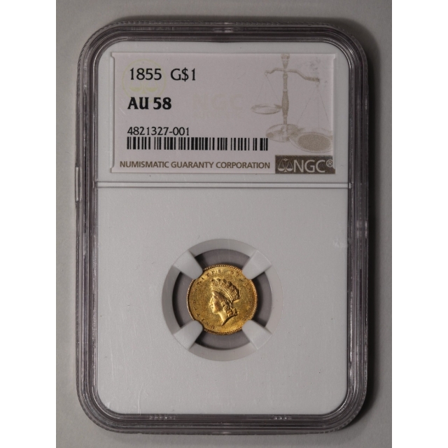 1855 Gold Dollar - Type 2 G$1 NGC AU58