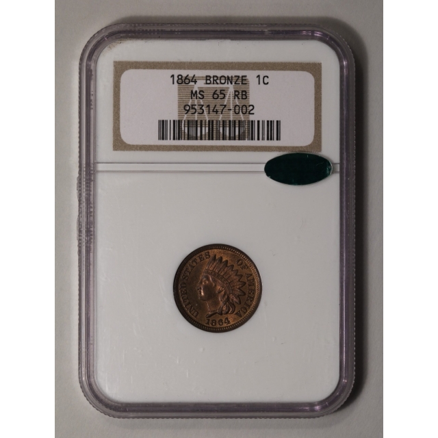 1864 1C Bronze Indian Cent - Type 3 Bronze NGC MS65RB (CAC)