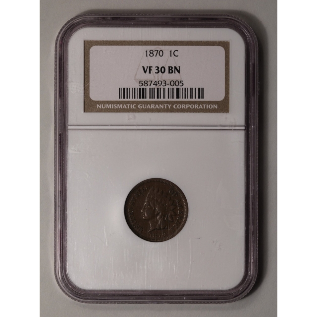 1870 1C Indian Cent - Type 3 Bronze NGC VF30