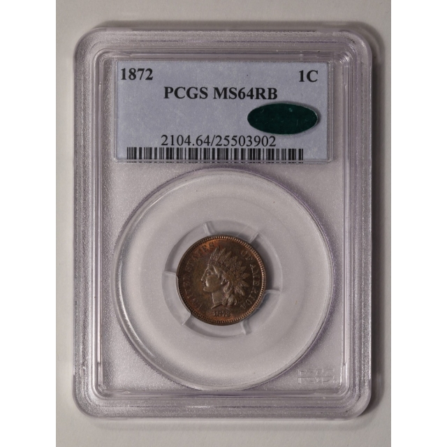 1872 1C Indian Cent - Type 3 Bronze PCGS MS64RB (CAC)