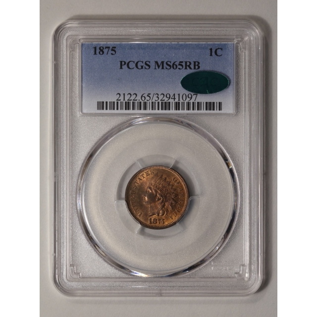 1875 1C Indian Cent - Type 3 Bronze PCGS MS65RB (CAC)