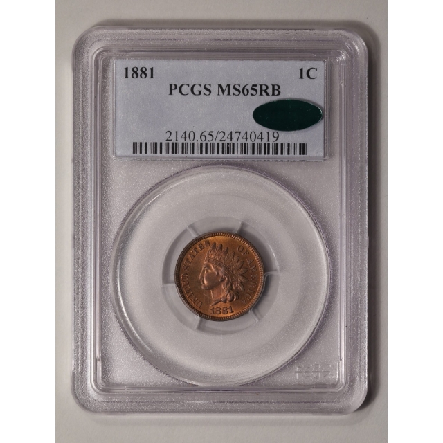 1881 1C Indian Cent - Type 3 Bronze PCGS MS65RB (CAC)
