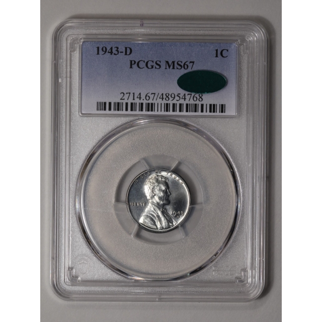 1943-D 1C Lincoln Cent (Wheat Reverse) - Type 2 Steel PCGS MS67 (CAC)