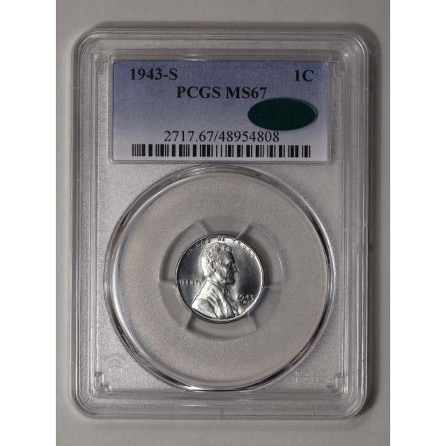 1943-S 1C Lincoln Cent (Wheat Reverse) - Type 2 Steel PCGS MS67 (CAC)