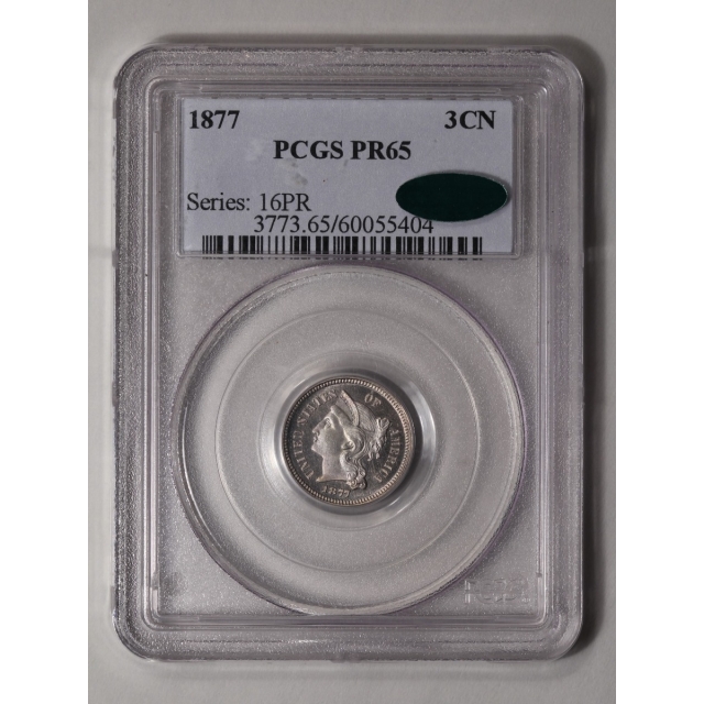1877 3CN Three Cent Nickel PCGS PR65 (CAC)