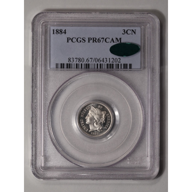 1884 3CN Three Cent Nickel PCGS PR67CAM (CAC)