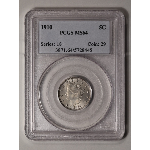 1910 5C Liberty Nickel PCGS MS64