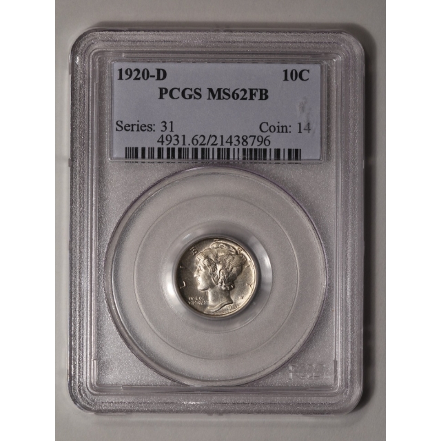 1920-D 10C Mercury Dime PCGS MS62FB