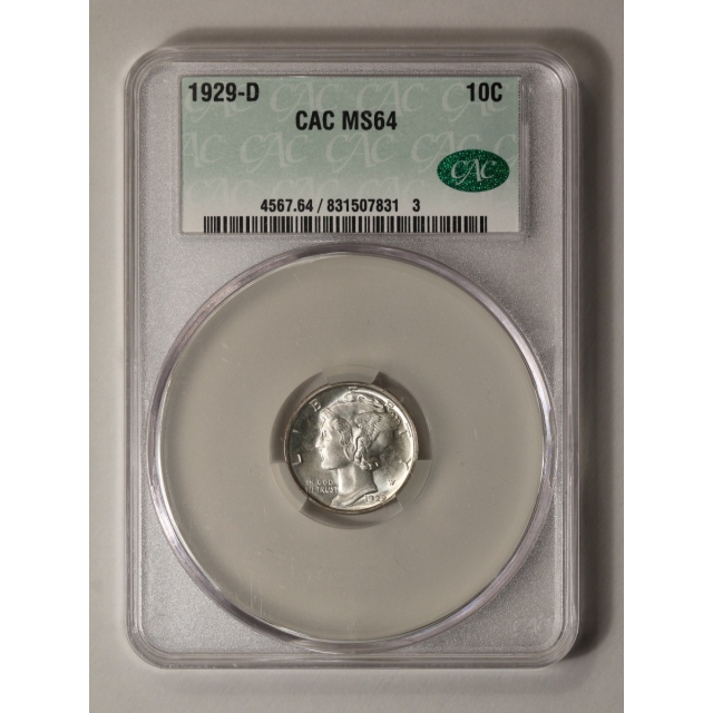 1929-D 10C Mercury Dime CACG MS64 (CAC)