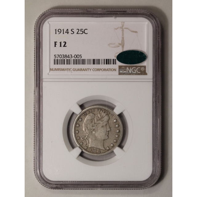 1914-S Barber Quarter 25C NGC F12 (CAC)