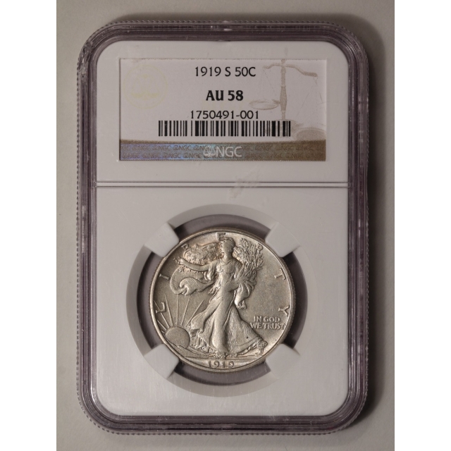 1919-S Walking Liberty Half Dollar 50C NGC AU58