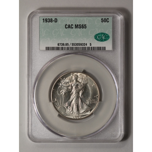 1938-D 50C Walking Liberty Half Dollar CACG MS65 (CAC)