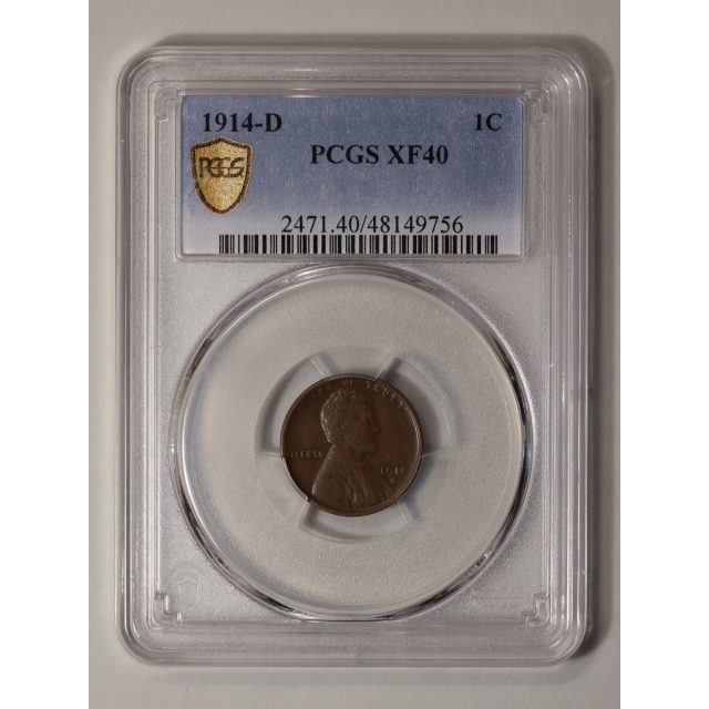 1914-D 1C Lincoln Cent - Type 1 Wheat Reverse PCGS XF40BN