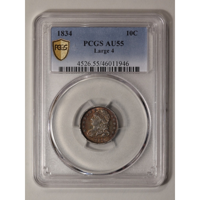 1834 10C Large 4 Capped Bust Dime PCGS AU55