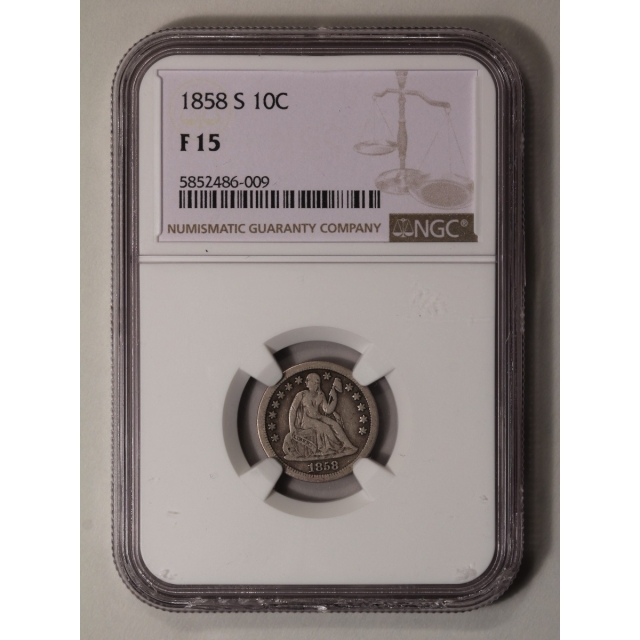 1858-S Seated Liberty Dime 10C NGC F15