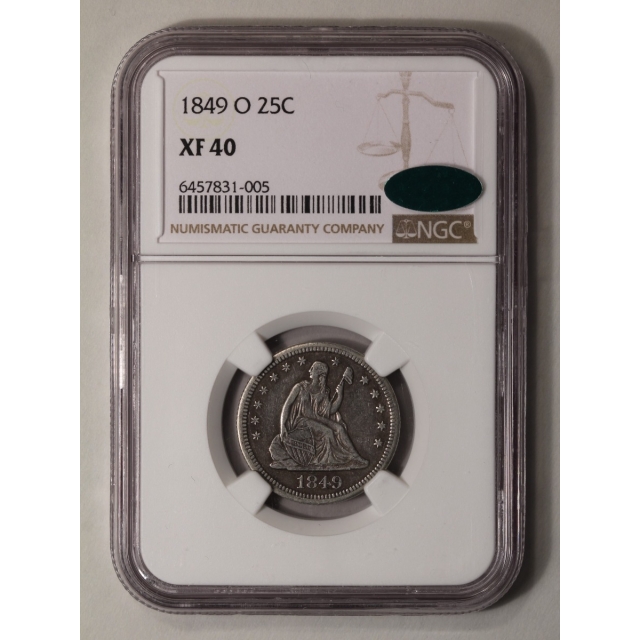 1849-O No Motto Seated Liberty Quarter 25C NGC XF40 (CAC)