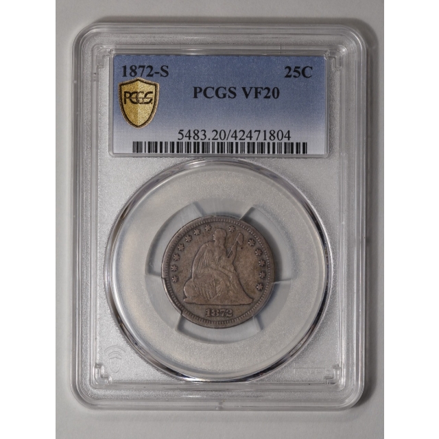 1872-S 25C Liberty Seated Quarter PCGS VF20