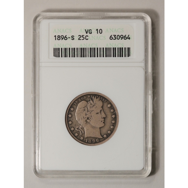 1896-S 25C Barber Quarter ANACS VG10