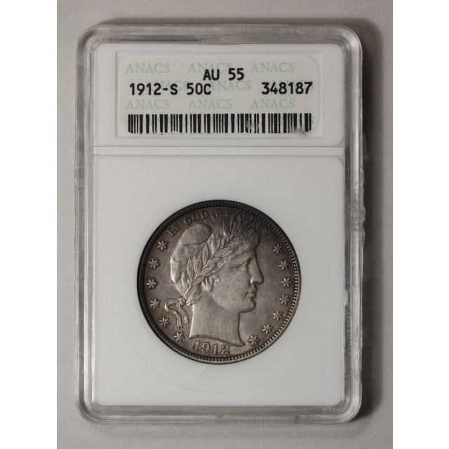 1912-S 50C Barber Half Dollar ANACS AU55